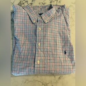 Ralph Lauren Shirt 3XB Big Blue Pink Button Up Pony Stretch 100% Cotton EUC
